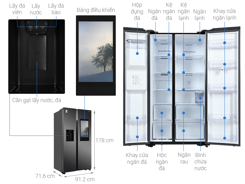 Tủ lạnh Samsung Inverter 616 lít Side By Side Family Hub RS64T5F01B4/SV